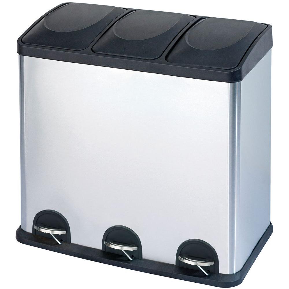 Step N Sort 16 Gal 3 Compartment Stainless Steel Trash And 3 Compartment Stainless Steel Trash And Recycling Bin 900603 The Home Depot