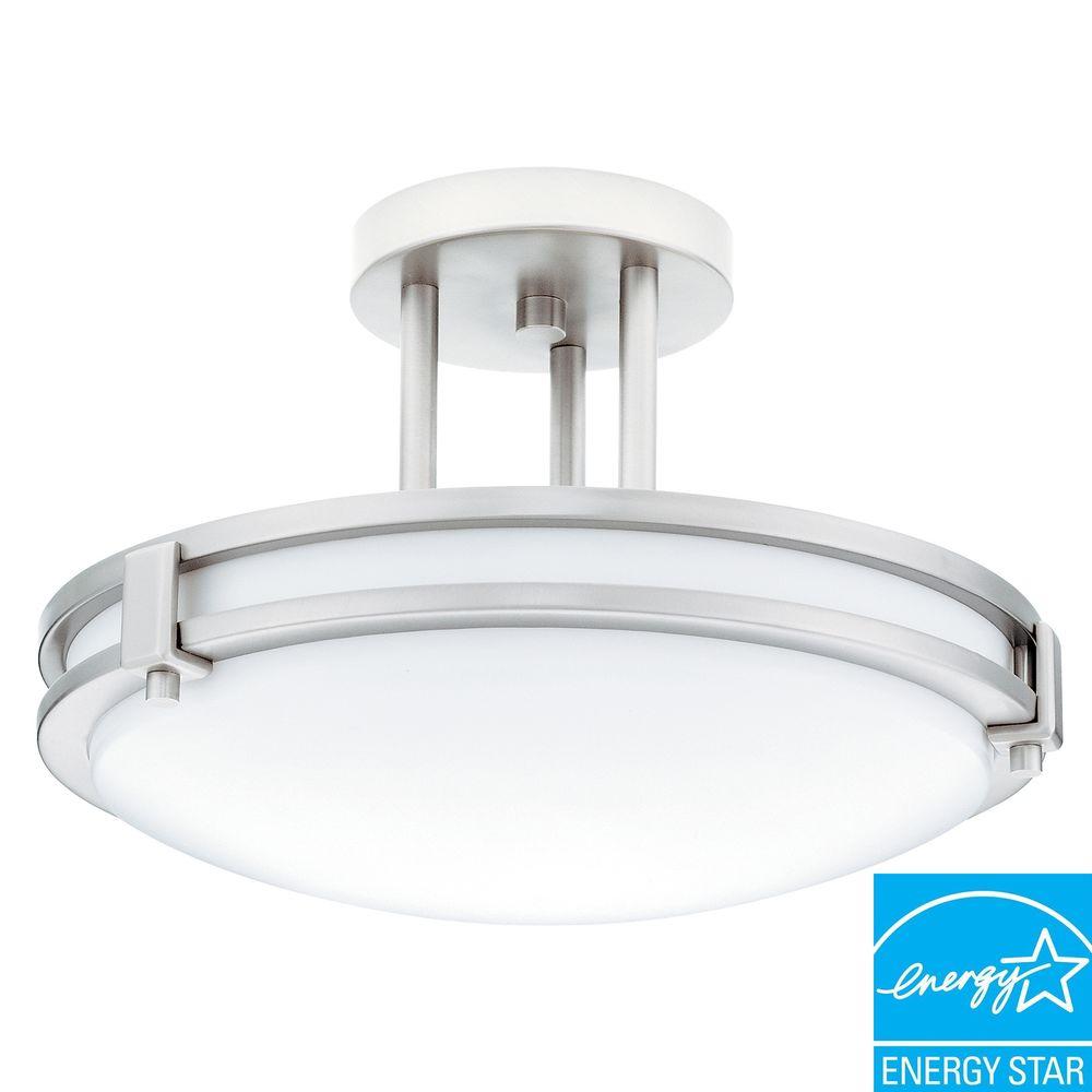 Lithonia Lighting Saturn 1 Light Brushed Nickel Fluorescent Decorative Semi Flush Mount Lithonia Lighting Saturn 1 Light Brushed Nickel Fluorescent Decorative Semi Flush Mount
