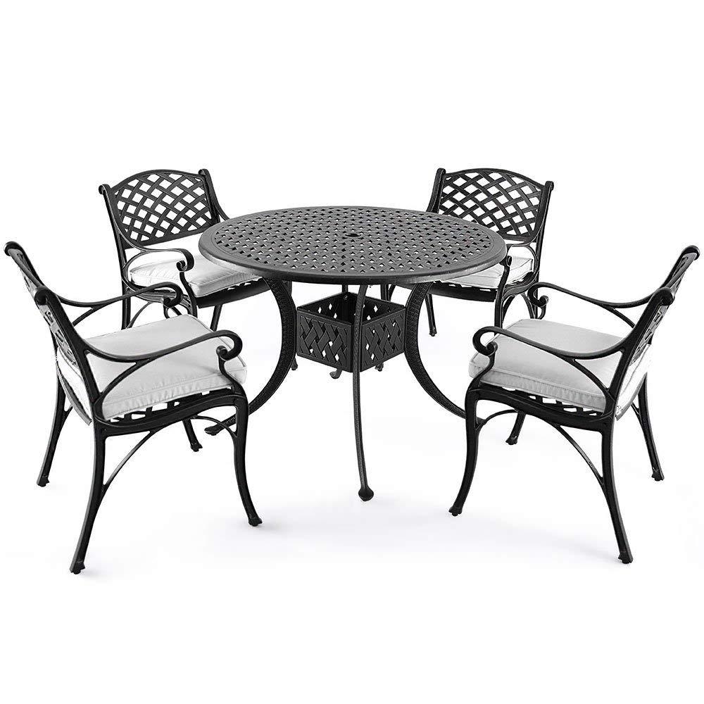 Nuu Garden Dionysus 5 Piece Cast Aluminum Outdoor Dining Set With Beige Cushion