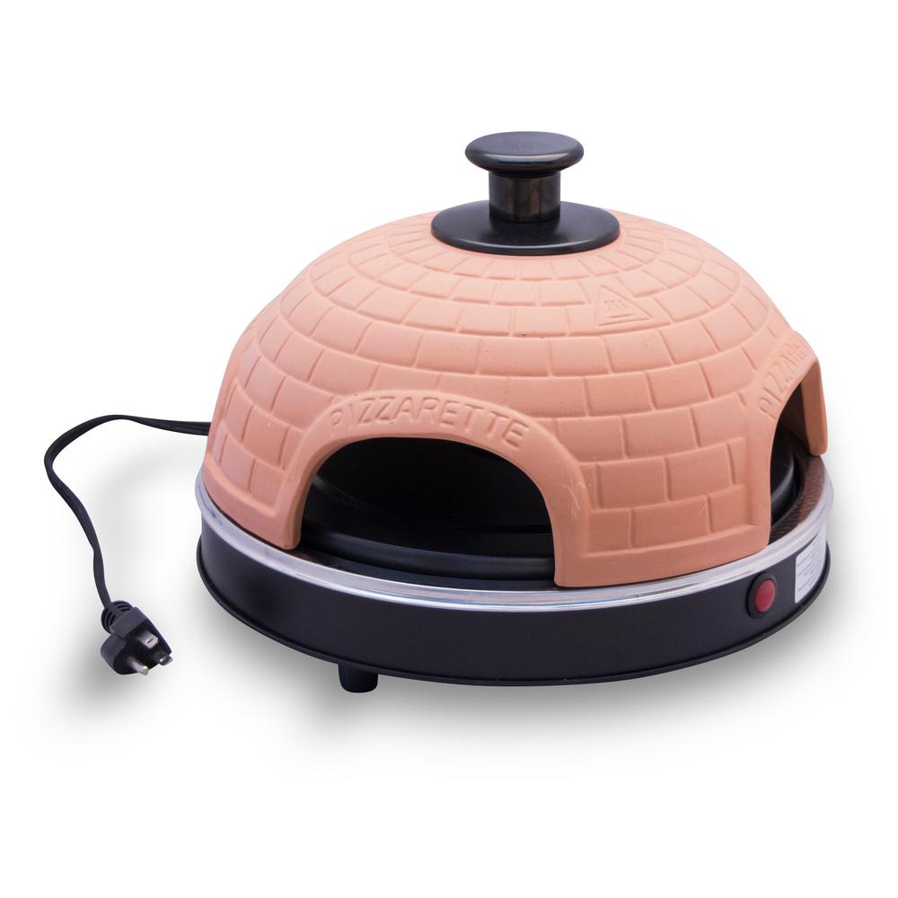 Pizzarette 4 Person Countertop Mini Pizza Oven With Real Terracotta Dome And Dual Heating 0033