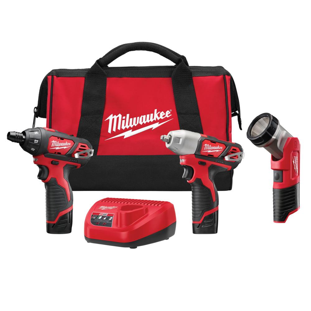 Milwaukee M12 12 Volt Lithium Ion Cordless Combo Tool Kit 3 Tool With