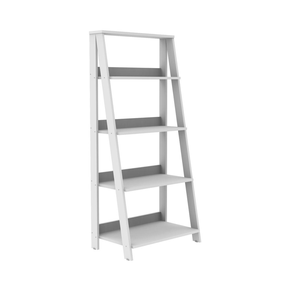 Walker Edison Furniture Company 55 in. Wood Ladder Bookshelf White
