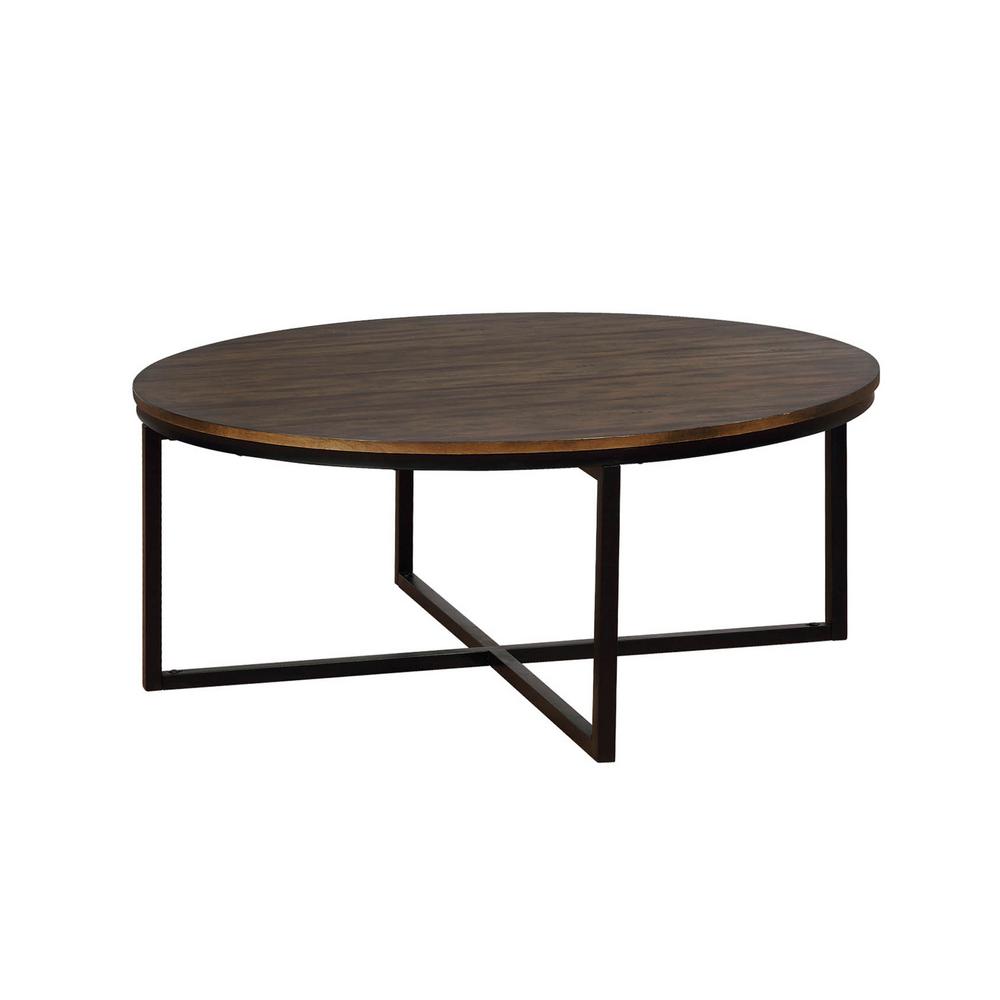 Large Round Wood And Metal Coffee Table Overstock 28889314