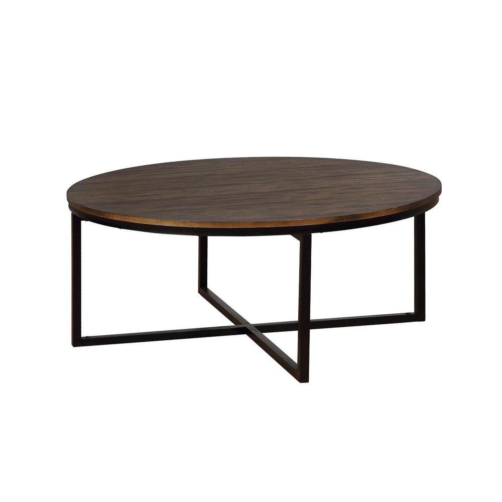 Round Metal Coffee Tables Accent The Home Depot Arcadia Antiqued Mocha Acacia Wood 42 In Round Coffee Table