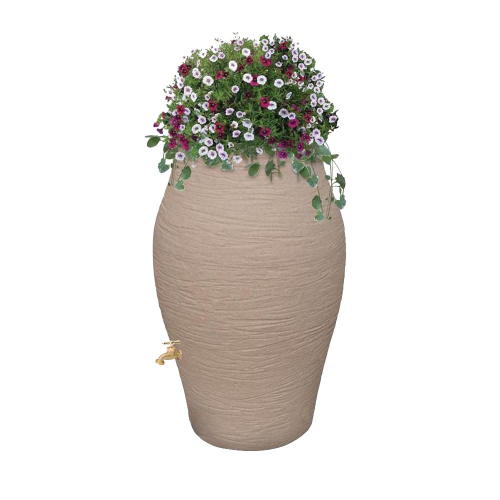 RESCUE 60 Gal. Sandstone Decorative Rain Barrel Kit with Brass Spigot