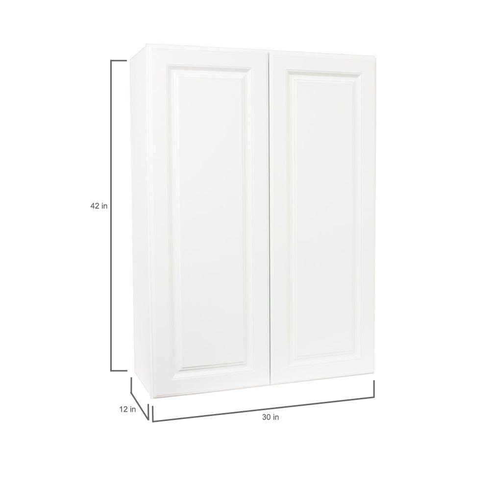 Hampton Bay Satin White Raised Panel Stock Assembled Wall Kitchen Cabinet 30 In X 42 12 Kw3042 Sw The Home Depot - 42 Tall Kitchen Wall Cabinets