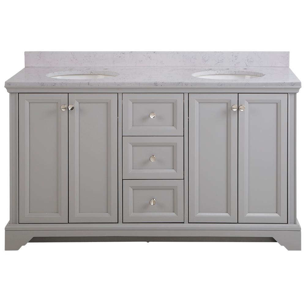 Home Decorators Collection Stratfield 61 In W X 22 D Bathroom Vanity Sterling Gray With Stone Effect Top Pulsar White Sink