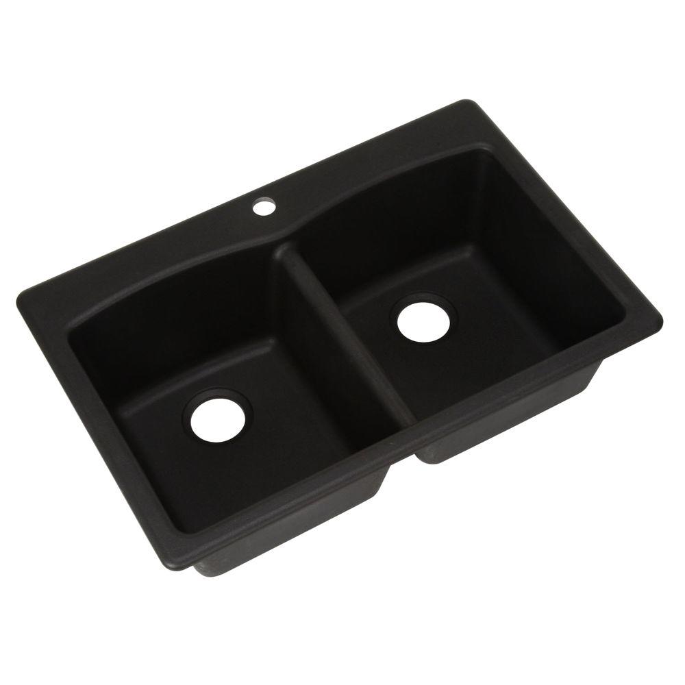 Franke Dual Mount Composite Granite 33 In 1 Hole Double Bowl Kitchen Sink In Onyx
