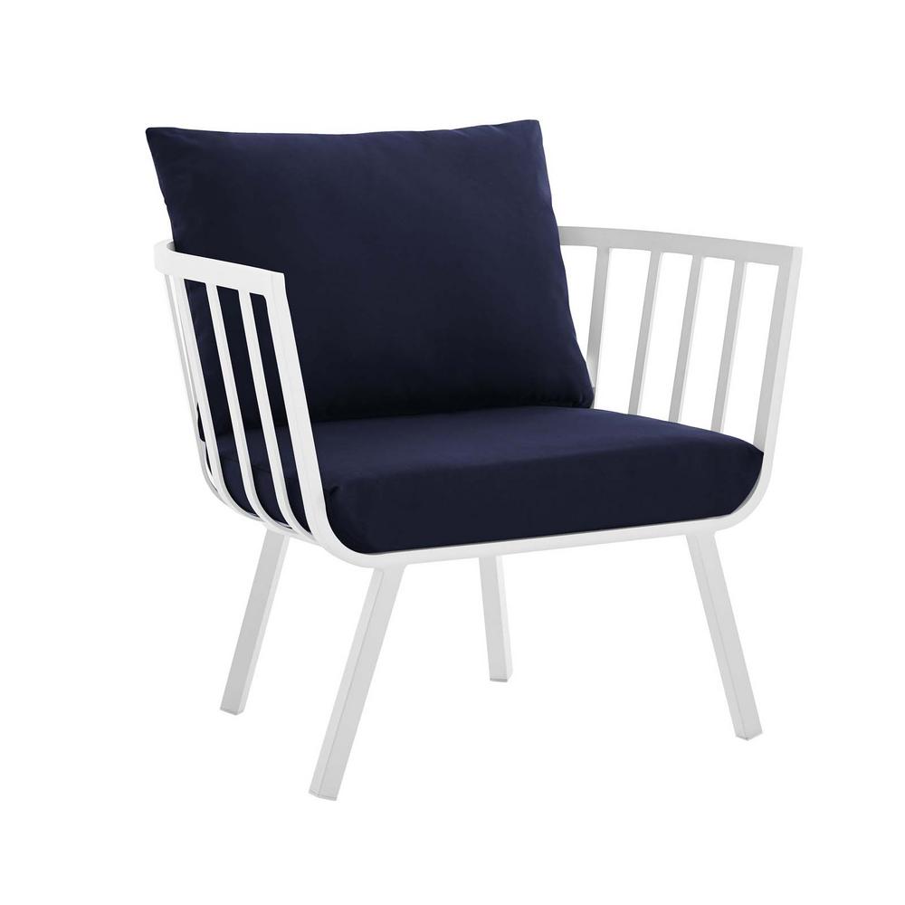 Modway Riverside White Aluminum Outdoor Patio Dining Chair With Navy Cushions Eei 3566 Whi Nav The Home Depot