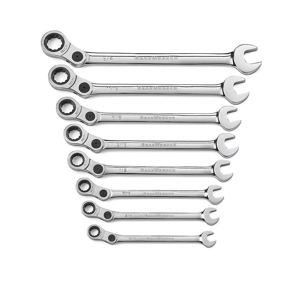 Gearwrench Indexing Combination Ratcheting Wrench Set 8 Piece 85498 The Home Depot 