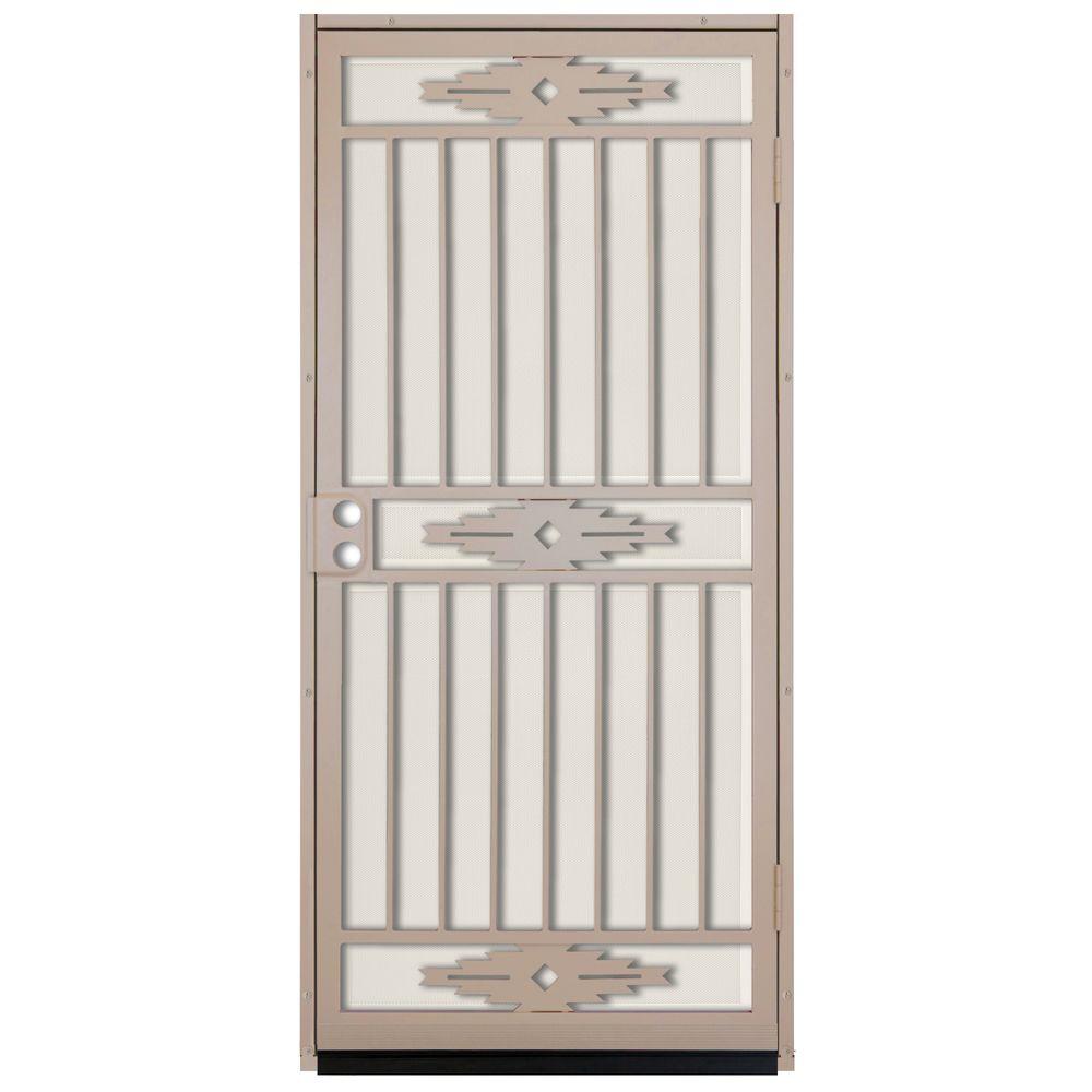 Unique Home Designs 36 In X 80 In Pima Tan Surface Mount Outswing Steel Security Door With Almond Perforated Aluminum Screen