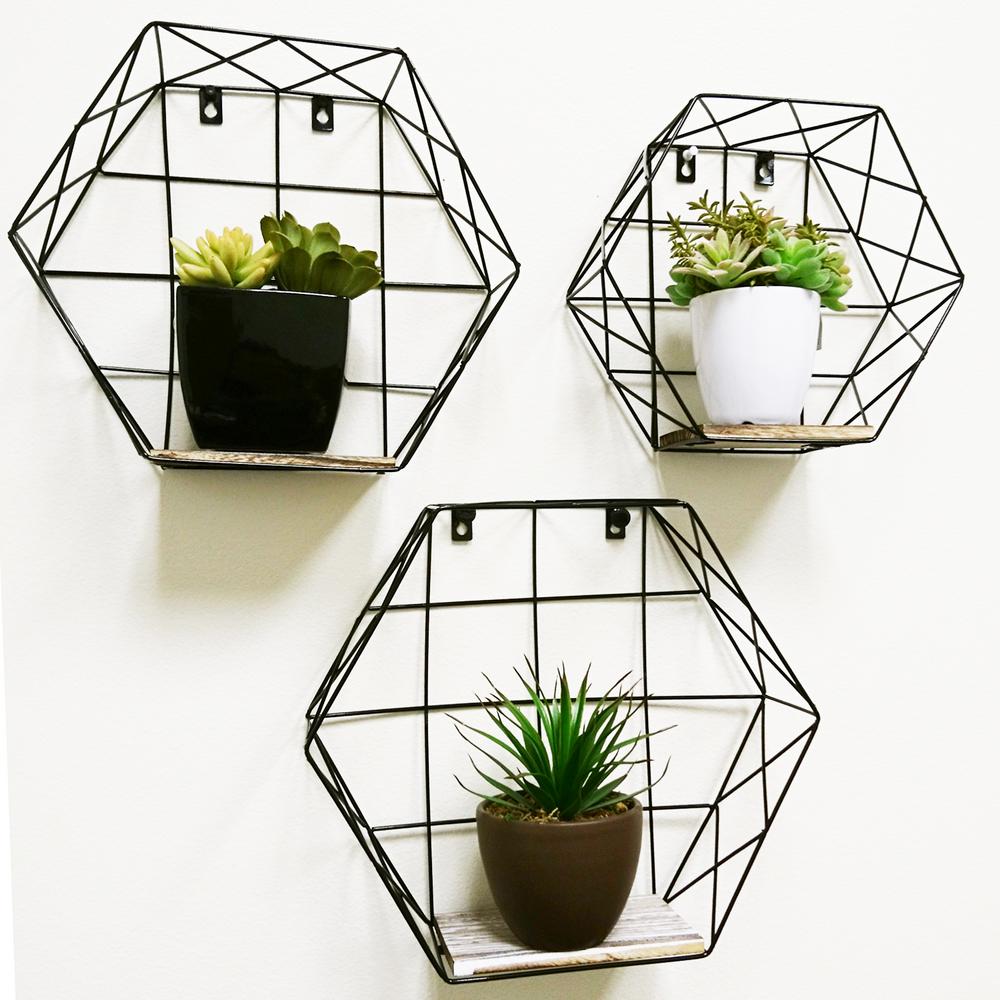 Admired By Nature Hexagon Wall Mounted Metal Wire Hanging Storage