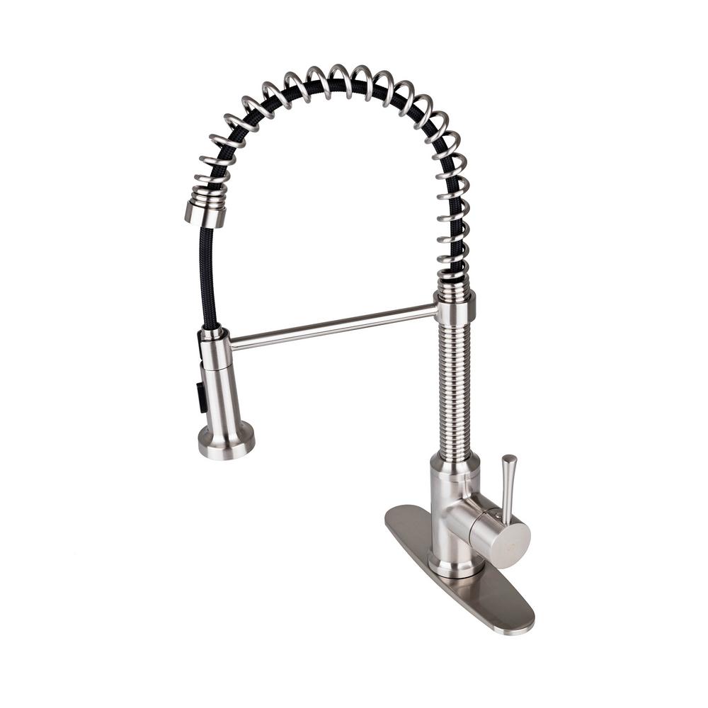 Brienza By Italia Residential Single Handle Spring Coil Pull Down Sprayer Kitchen Faucet With Deck Plate In Brushed Nickel Brn Sprk Dp Bn The Home Depot