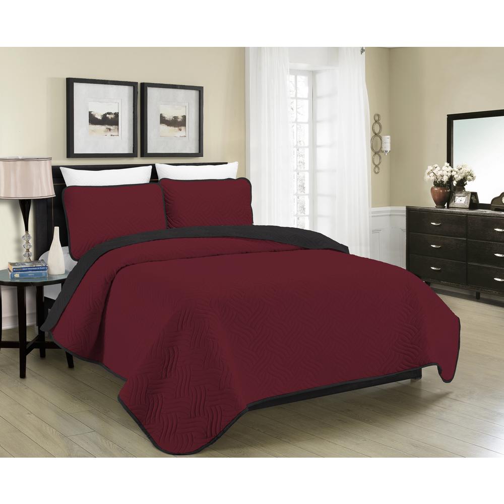 Morgan Home Allison Reversible 3 Piece Burgundy Black King Quilt