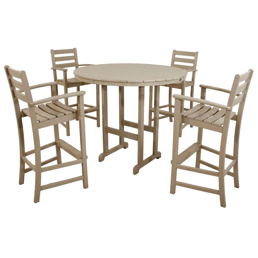 Trex Outdoor Furniture Bar Patio Monterey Bay Sand Castle 5 Piece Plastic Outdoor Patio Bar Height Dining Set