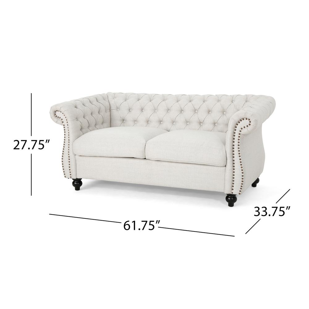 Somerville Traditional Tufted Beige Fabric Chesterfield Loveseat Sofa With Studded Accents