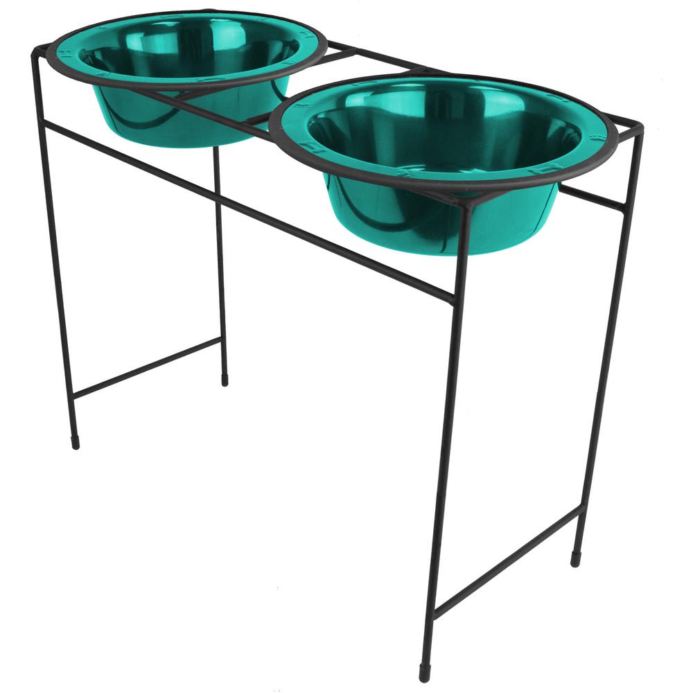 Platinum Pets 10 Cup Modern Double Diner Feeder with Dog Bowls, Caribbean Teal by Platinum Pets