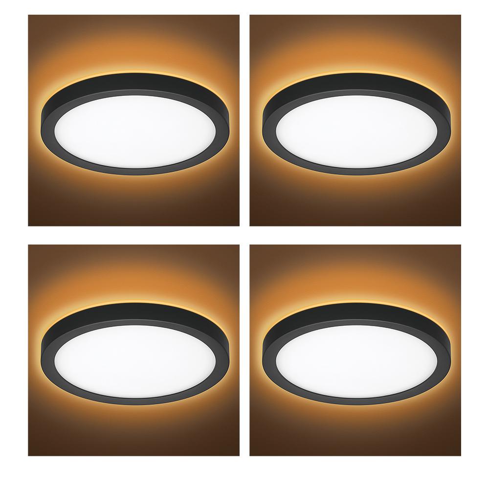 ETi 7.5 in. 12-Watt Black Selectable LED Flush Mount with Night Light