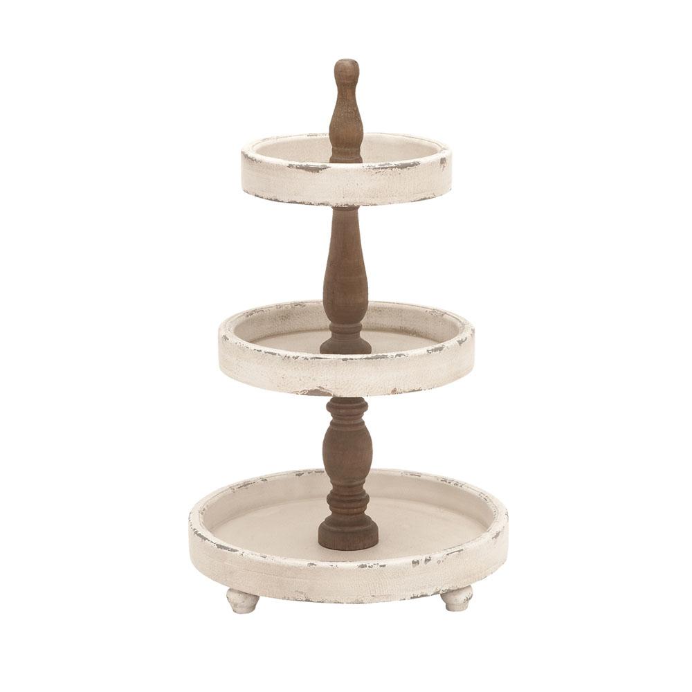 Litton Lane 15 In X 25 In Off White And Oak Brown 3 Tiered Round