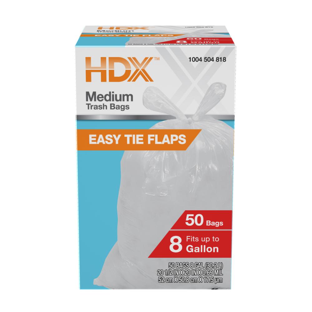 HDX 8 Gallon Flap Tie Medium Kitchen Trash Bags (50-Count)-HD08WC050W ...