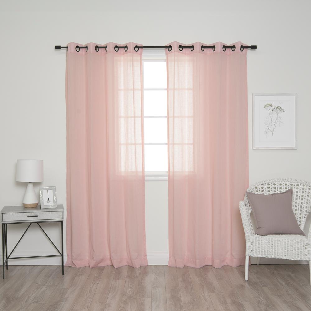 Pink Best Home Fashion Curtains D Window Treatments 84 In L Pink And Black Grommet Faux Linen Curtain