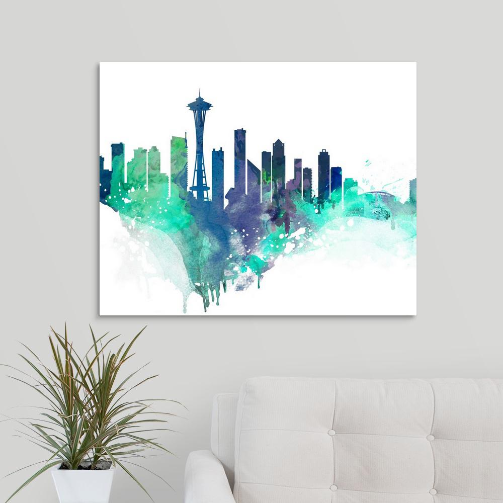 Greatbigcanvas Seattle Watercolor Cityscape Ii By Circle Art Group Canvas Wall Art 2522033 24 30x24 The Home Depot
