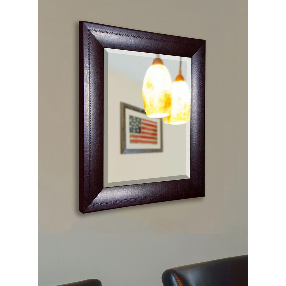 41 75 In X 35 Espresso Leather Rounded Beveled Wall Mirror Espresso Leather Rounded Beveled Wall Mirror