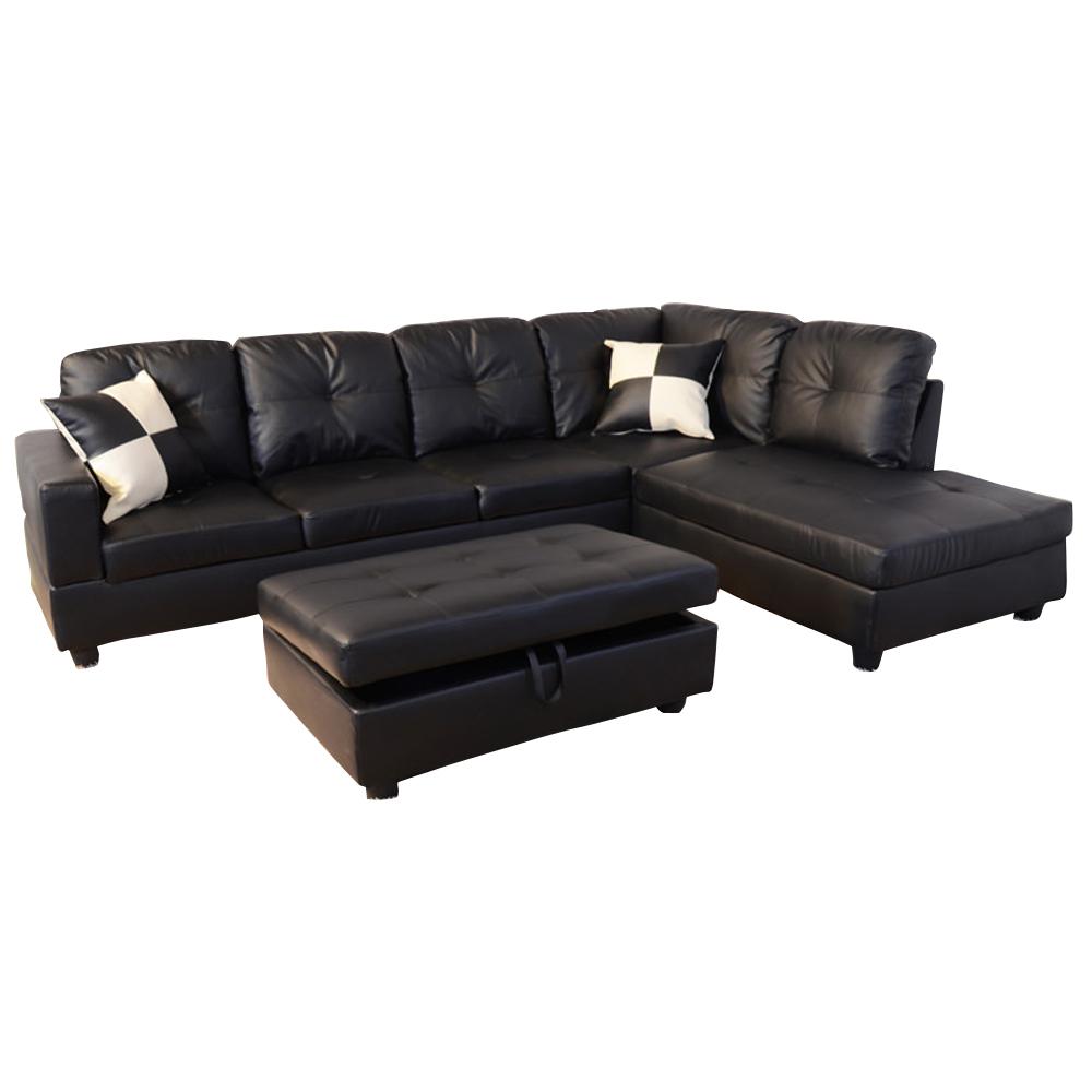 Star Home Living Black Faux Leather 3-Seater Right-Facing Chaise ...