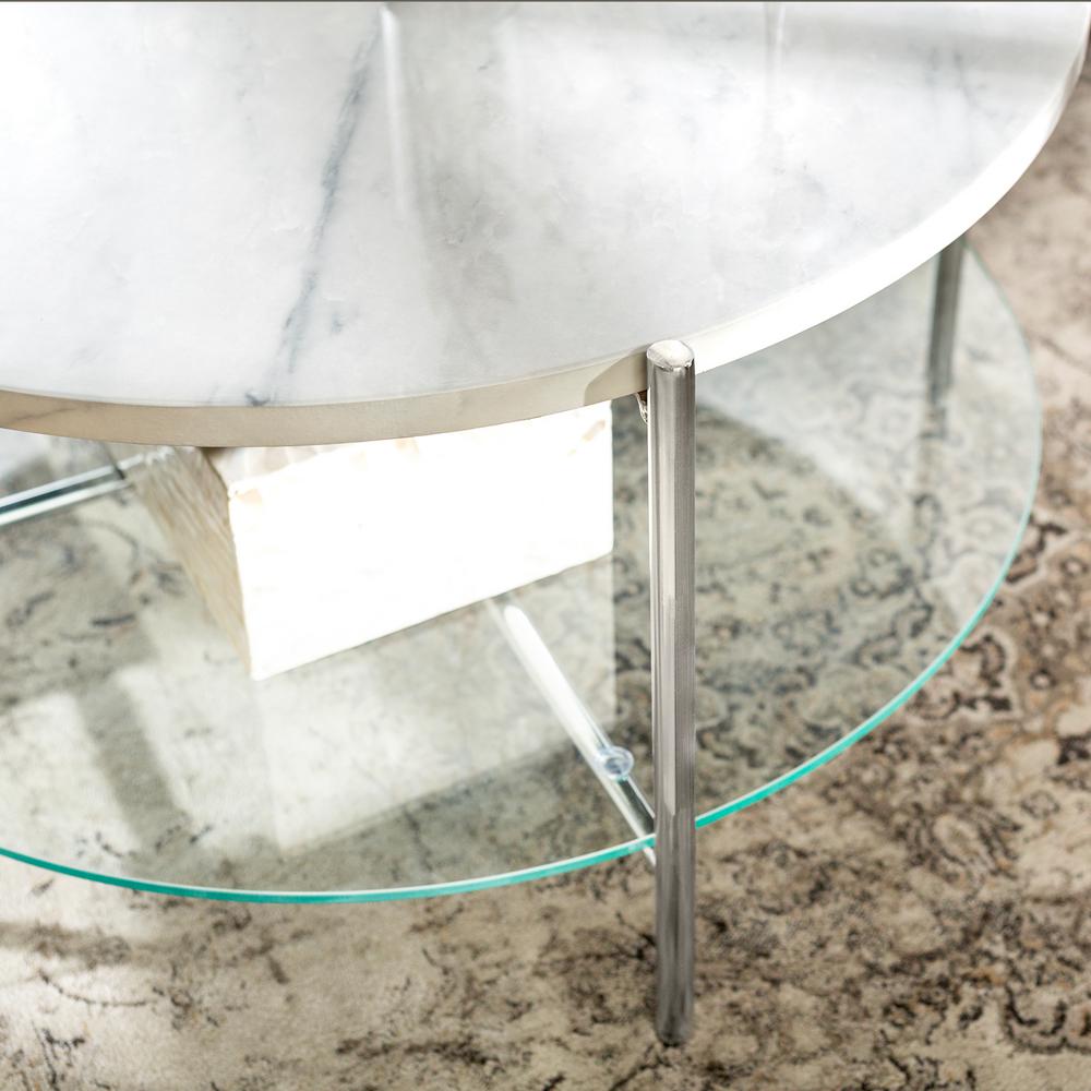 Walker Edison Furniture Company 32 In White Marble Top Glass Shelf Chrome Legs Round Coffee Table Hdf32srdctwmcr The Home Depot - Round Glass Coffee Table Chrome Legs Walker Edison Furniture Company 32 In White Marble Top Glass Shelf Chrome Legs Round Coffee Table Hdf32srdctwmcr The Home Depot - Round Glass Coffee Table Chrome Legs