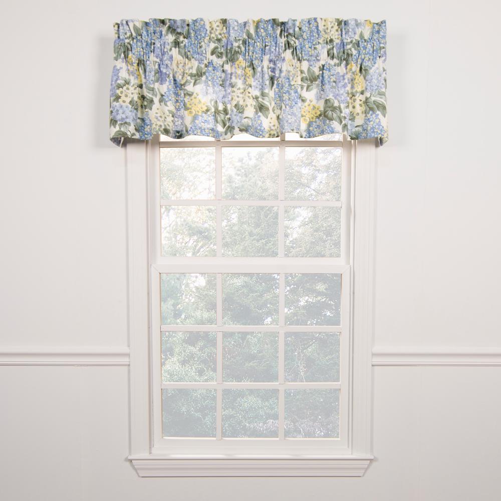 Ellis Curtain Hydrangea 12 in. L Cotton Tailored Valance in Blue