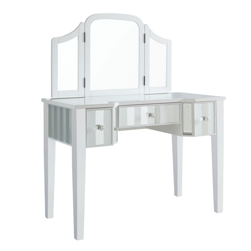 Solid Wood Makeup Vanities Bedroom Furniture The Home Depot Brooks 3 Piece White Vanity Set