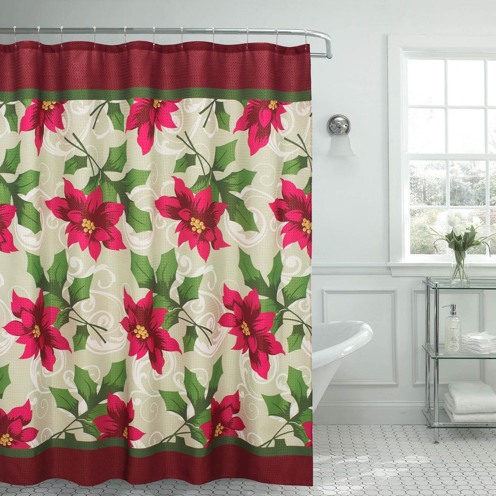 Creative Home Ideas 70 in. x 72 in. Poinsettia Textured Shower Curtain ...