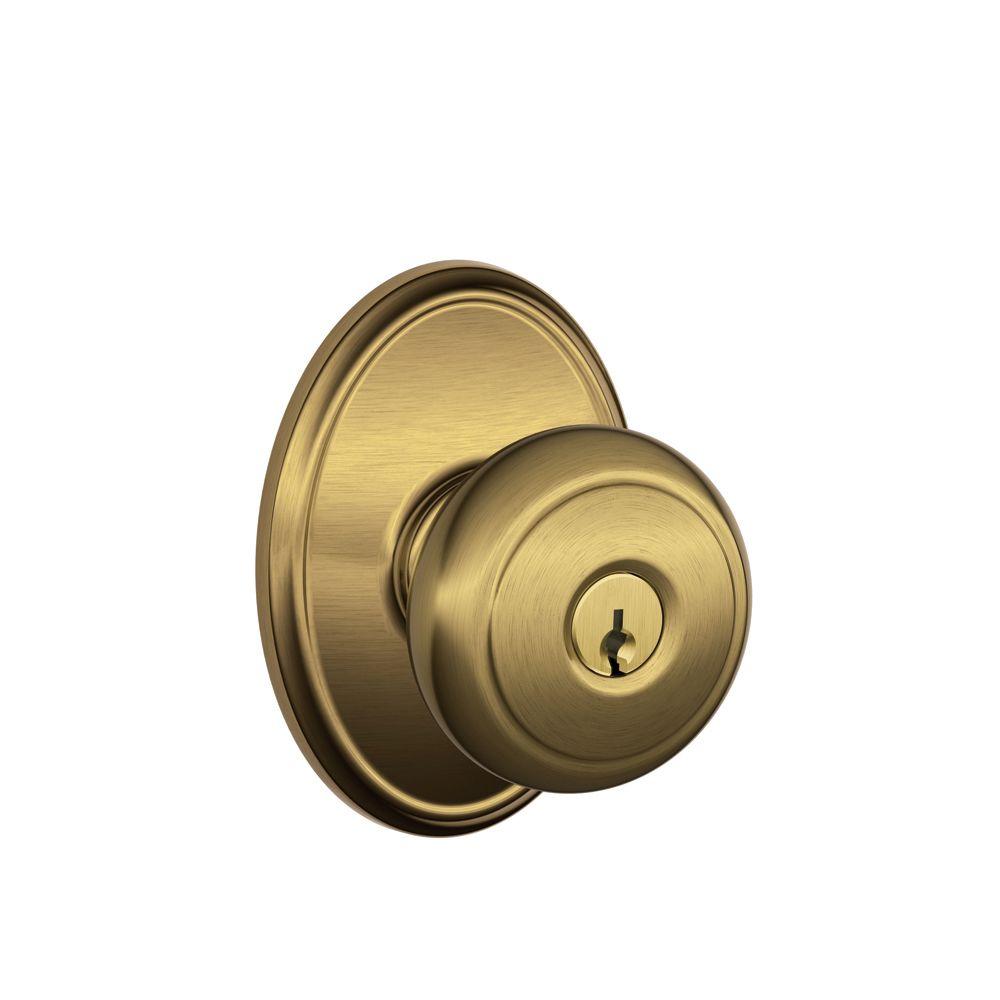 Schlage Andover Antique Brass Keyed Entry Door Knob with Wakefield TrimF51A AND 609 WKF The