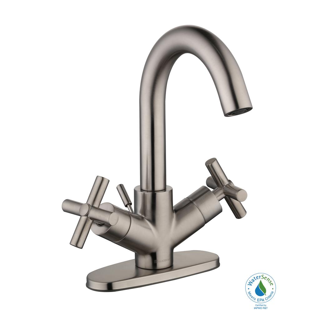 Glacier Bay Dorset Cross Single Hole 2 Handle Bathroom Faucet In Brushed Nickel Hd67440w 6004 The Home Depot