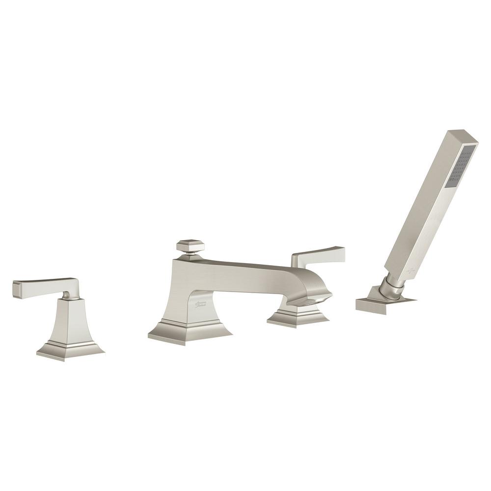American Standard Town Square S 2 Handle Deck Mount Roman Tub Faucet With Hand Shower In Brushed Nickel T455901 295 The Home Depot