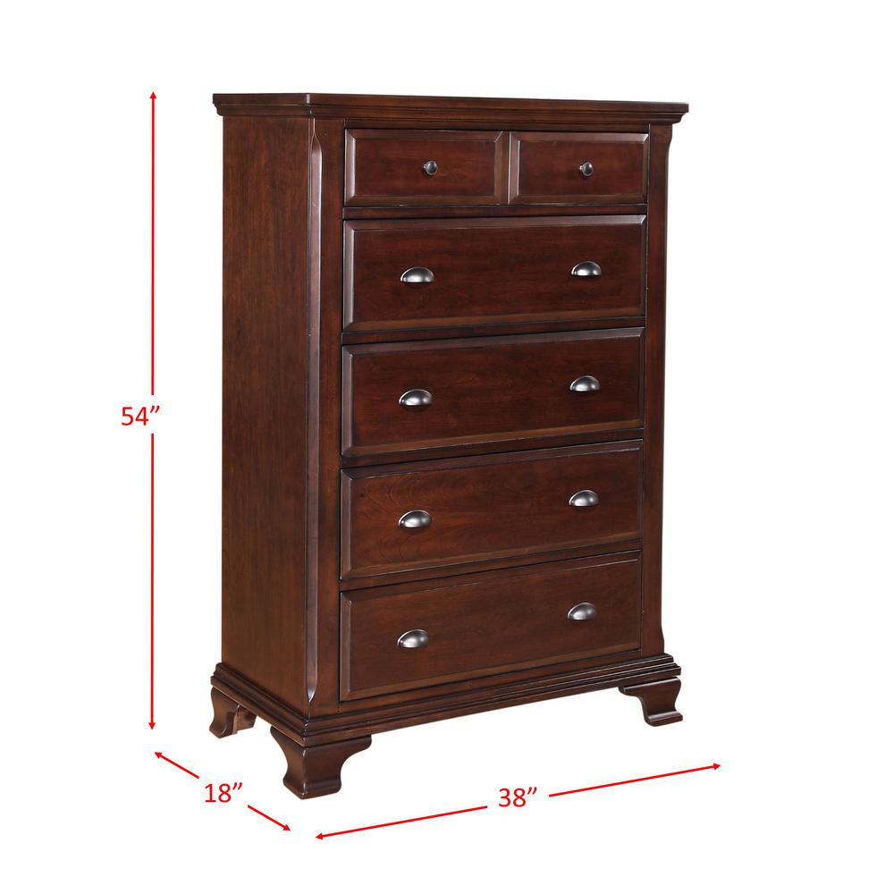 Brinley 5 Drawer Cherry Chest Of Drawers Cn600ch The Home Depot Brinley 5 Drawer Cherry Chest Of
