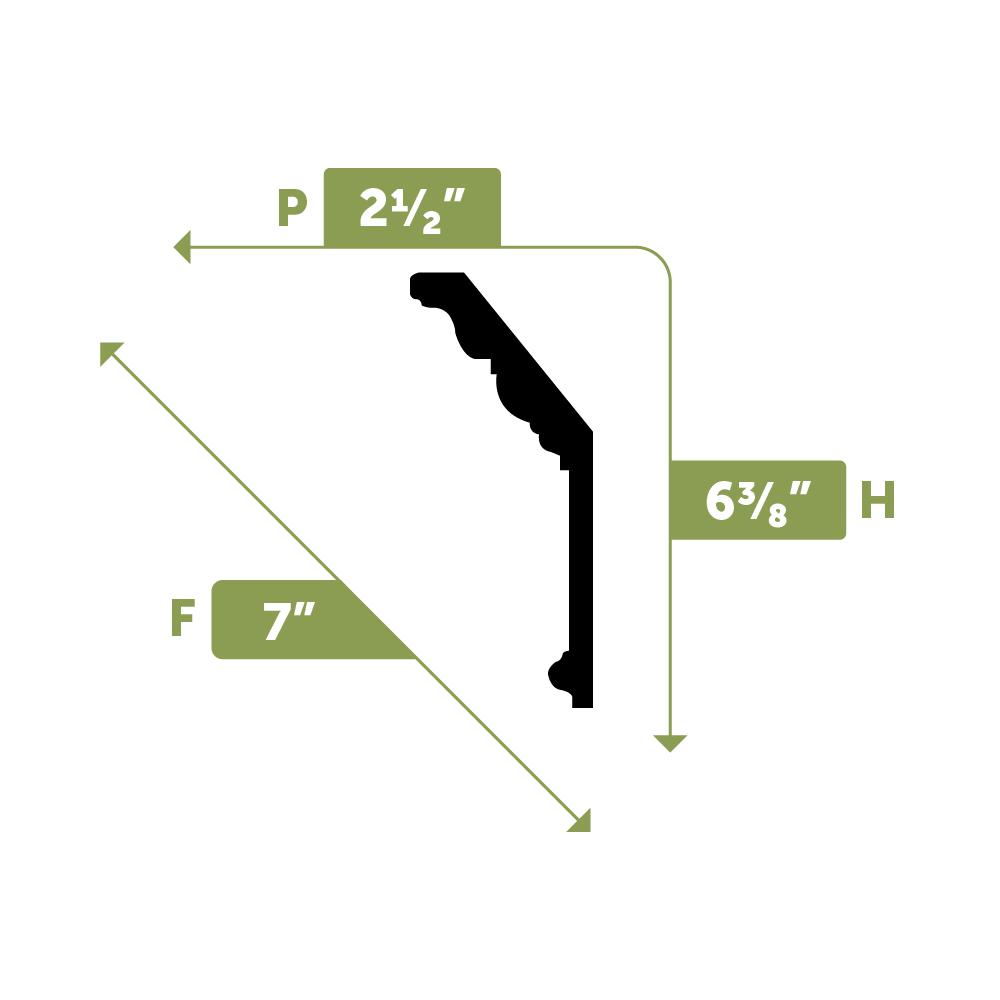 Factory Primed Ekena Millwork MLD06X02X07KI-CASE-2 Kirke Crown Moulding 6 3//8H x 2 1//2P x 7F x 94 1//2L 2-Pack