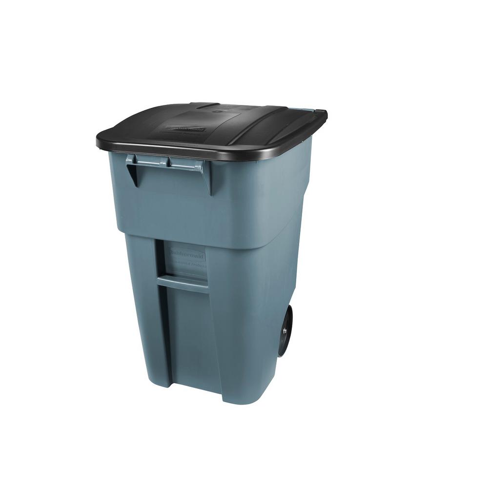 Rubbermaid Heavy Duty Large 45 Gallon Black Wheeled Trash Can with Hinged Lid