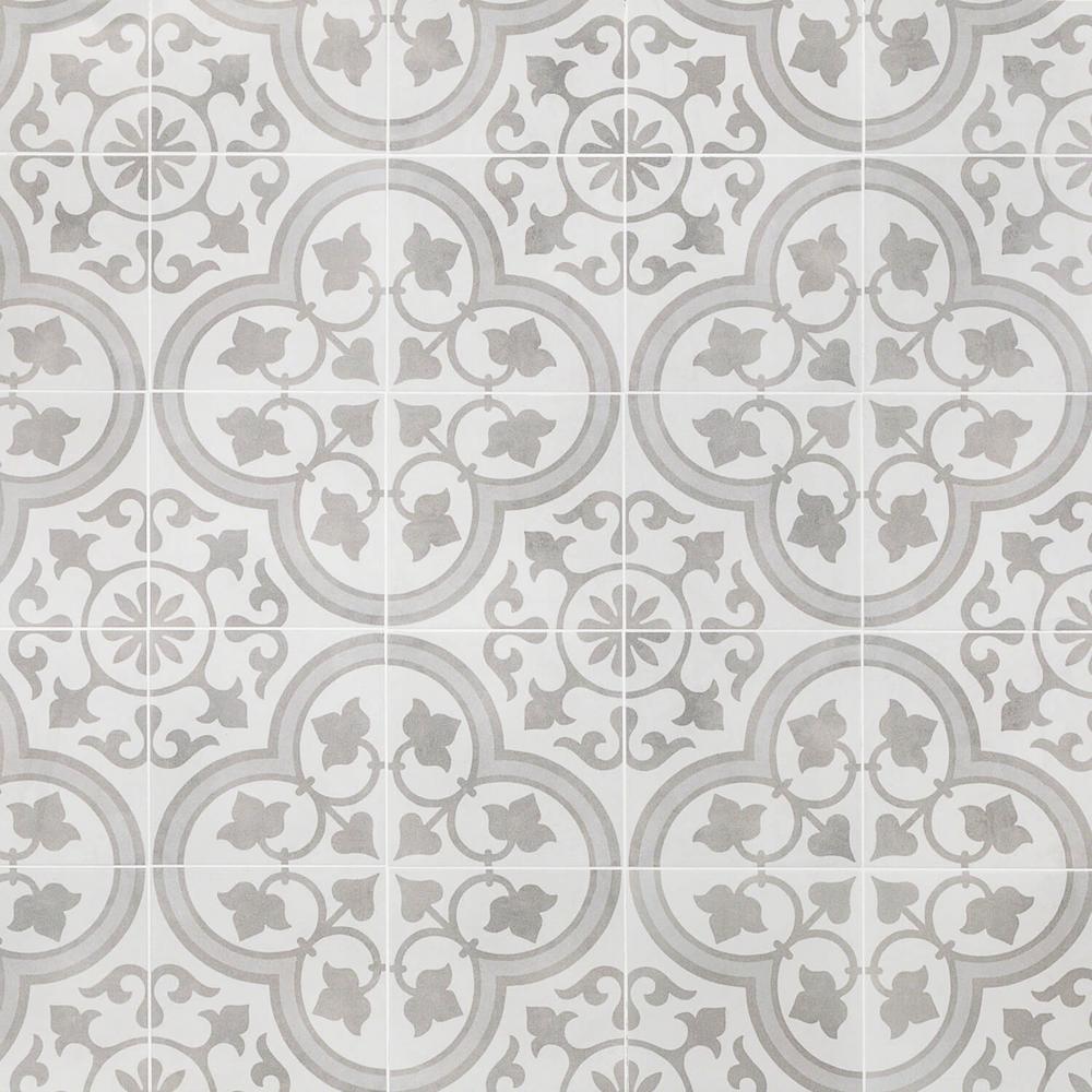 Ivy Hill Tile Sintra Silver Ornate Encaustic 9 in. x 9 in. x 10mm Mate ...