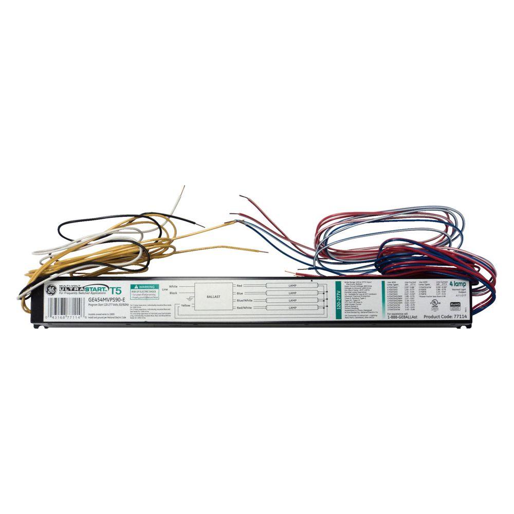 GE 120 to 277Volt Electronic Ballast for 54Watt 4 to 1Lamp T5 High
