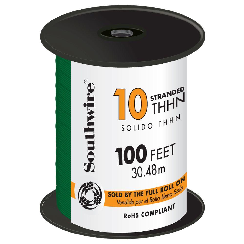 Southwire 100 ft. 10 Green Stranded CU THHN Wire-22977337 ...