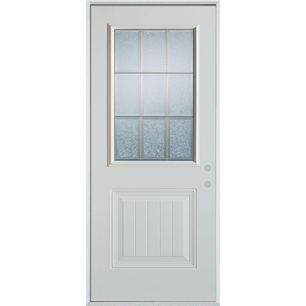 Stanley Doors 32 in. x 80 in. Geometric Glue Chip and Brass 1/2 Lite 1Panel Painted LeftHand