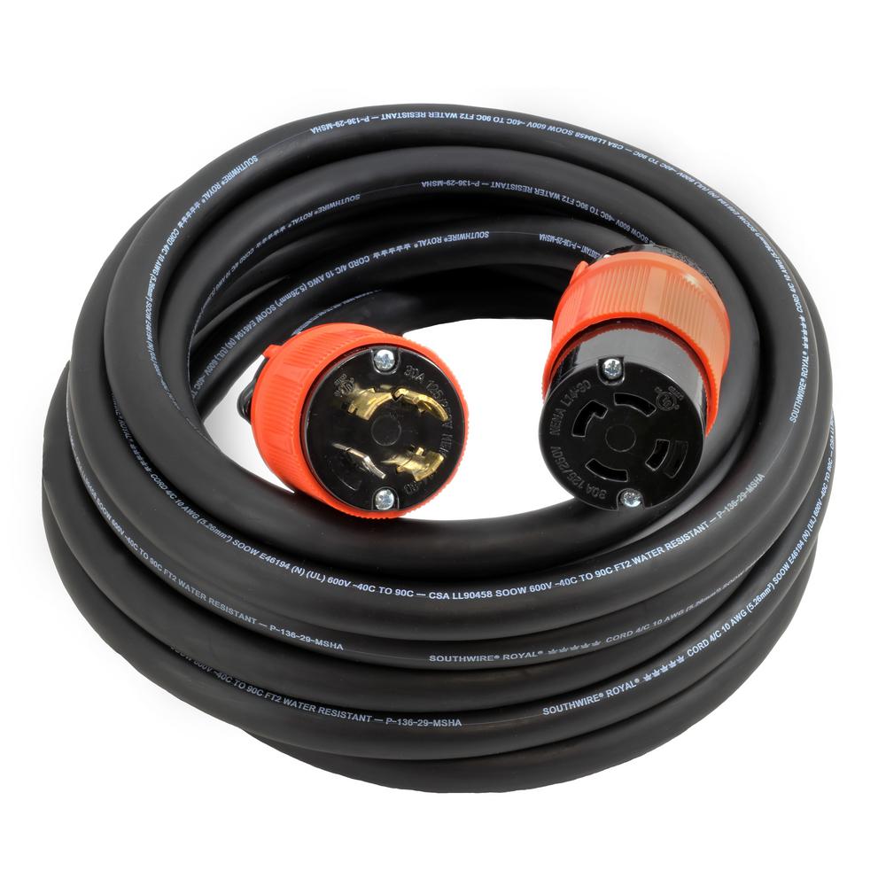 AC WORKS AC Connectors 50 ft. 10/4 Heavy Duty SOOW L14-30 30 Amp 125/ ...