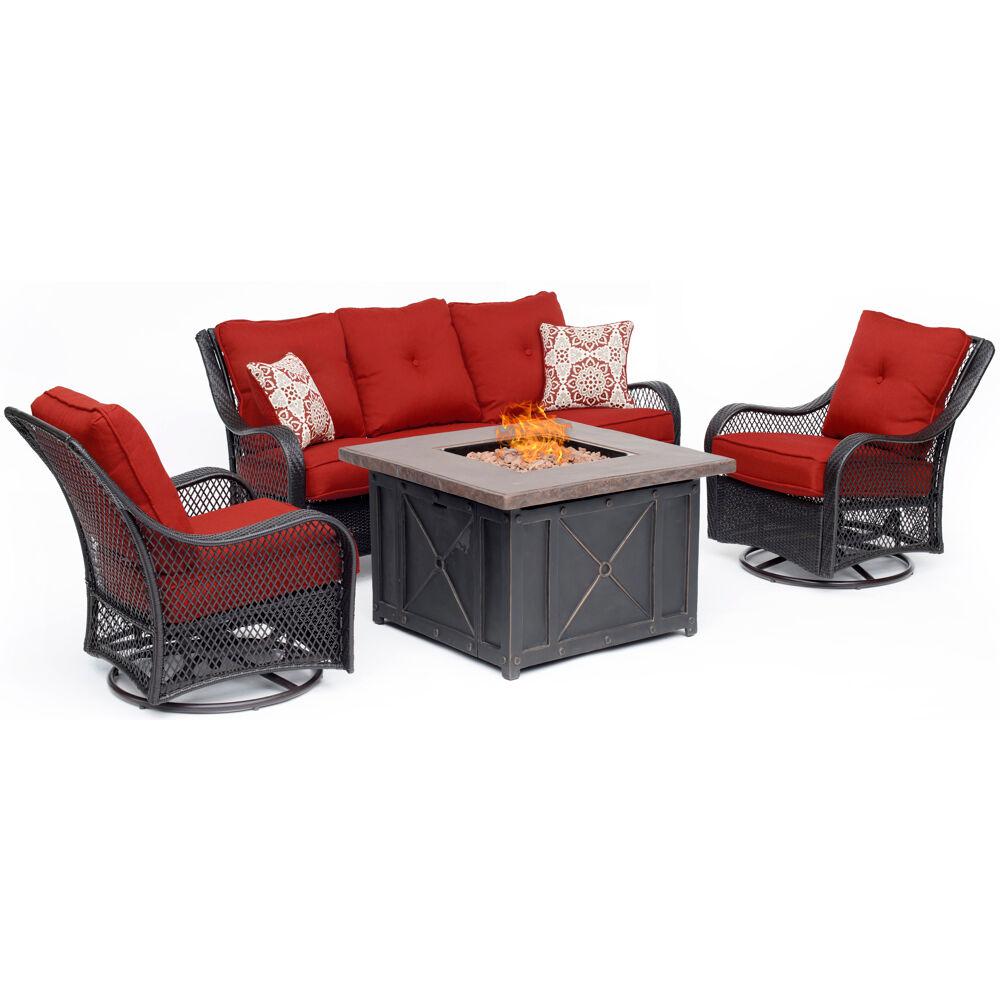 Hanover Orleans 4Piece Woven Steel Patio Fire pit Seating Set with