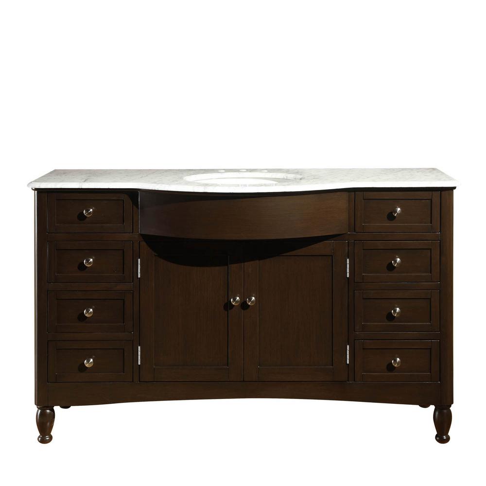 Silkroad Exclusive 58 in. W x 22 in. D Vanity in Dark Walnut with