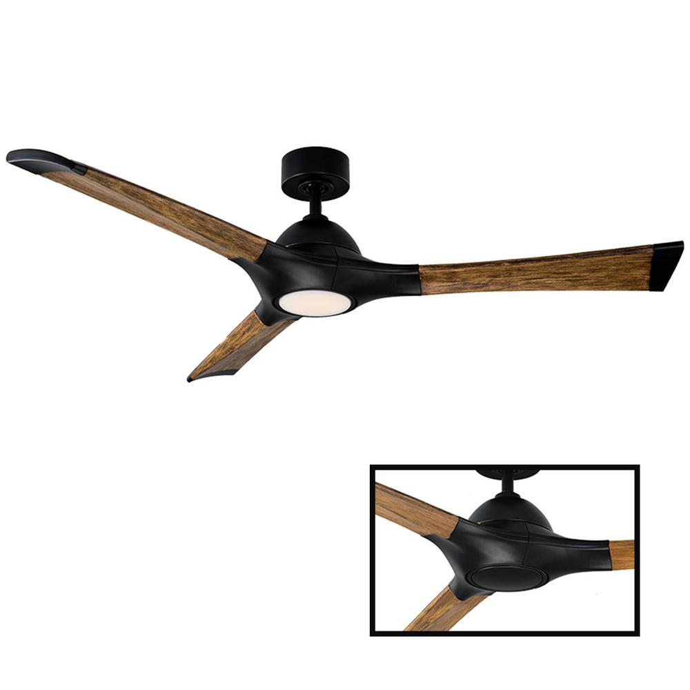 Modern Forms Woody 60 In Led Indoor Outdoor Matte Black 3 Blade Smart Ceiling Fan With 3000k Light Kit And Wall Control