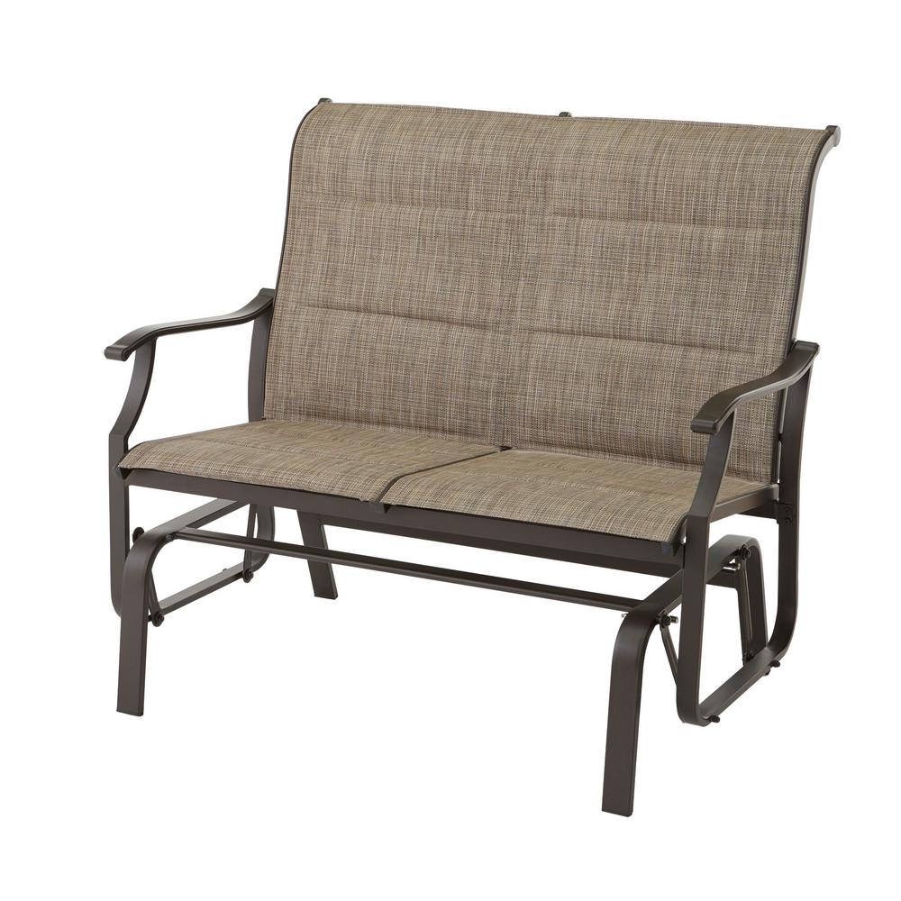 Hampton Bay Riverbrook Shell White 2-Person Aluminum Outdoor Patio Padded Sling Glider-FM18107 