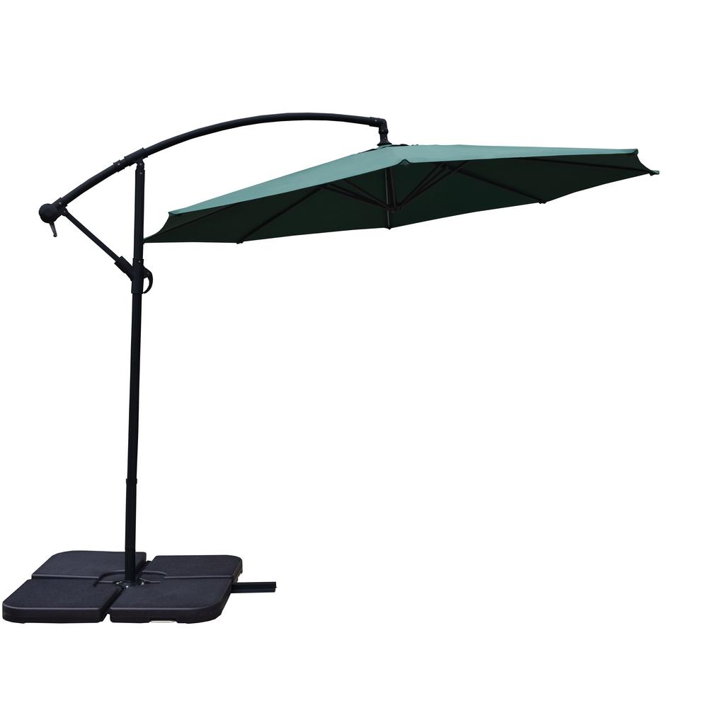 Unbranded 10 Ft Cantilever Patio Umbrella In Green With 4 Piece Polyresin Base Hd4110gn 4238bk The Home Depot