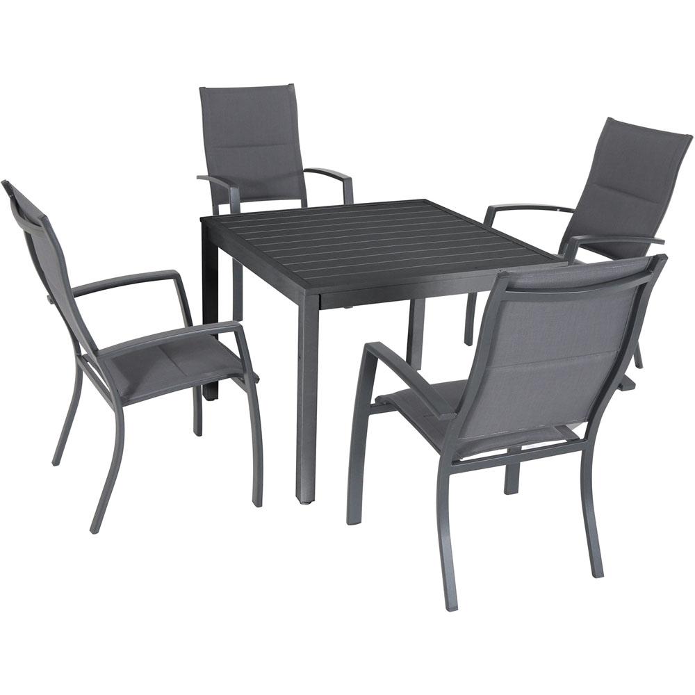 Hanover Naples 5 Piece Aluminum Outdoor Dining Set With 4 Padded Sling Chairs And A 38 In Square Dining Table Napdns5pchbsq Gry The Home Depot