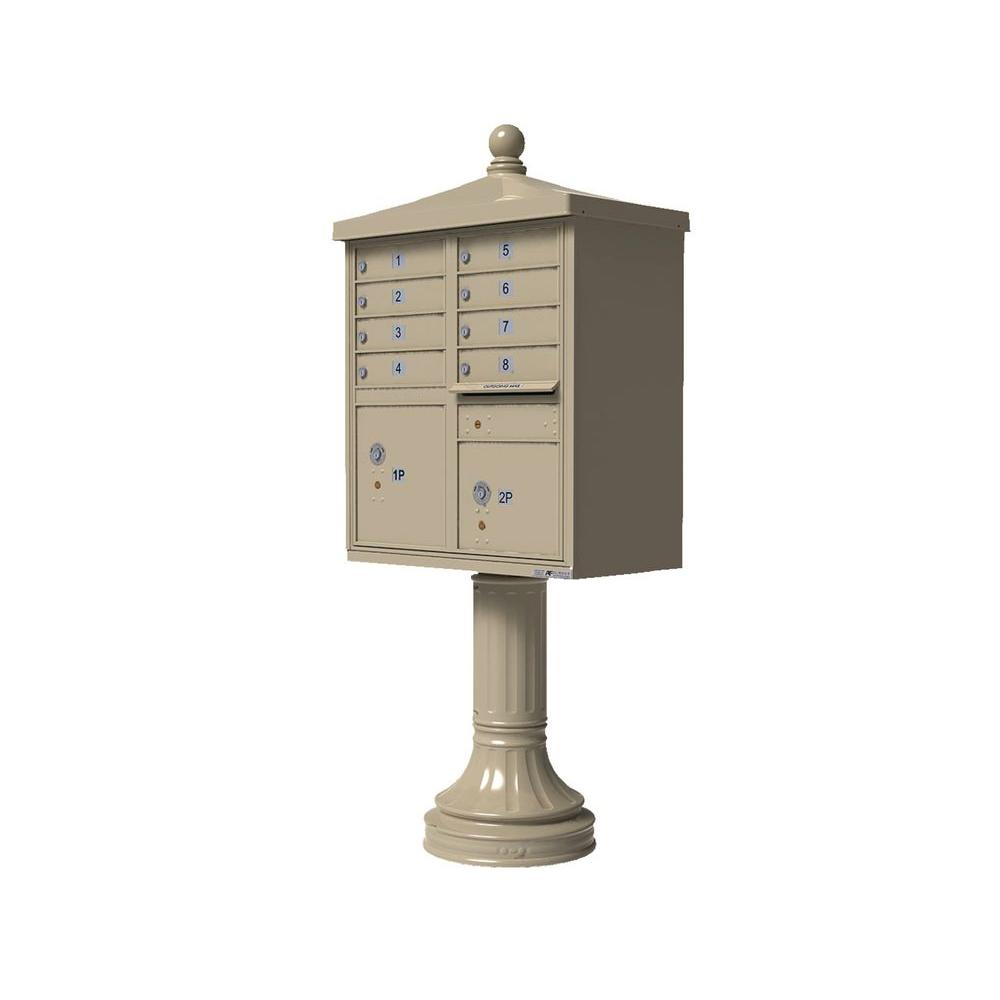 Florence Vital 1570 8 Mailboxes 2 Parcel Lockers 1 Outgoing Pedestal Mount Cluster Box Unit, Sandstone Powder Coat
